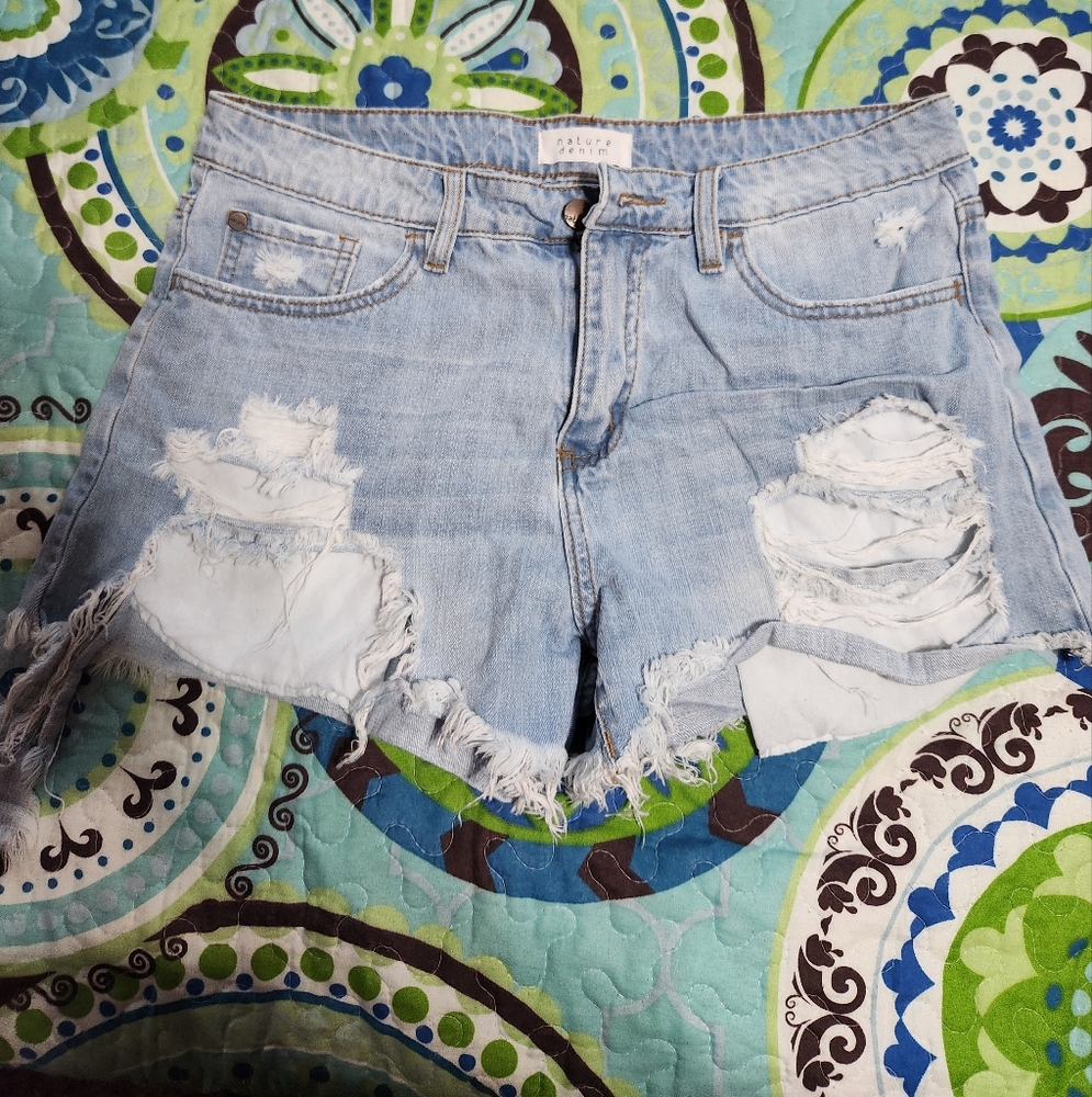 Light Blue Distressed Jean Shorts